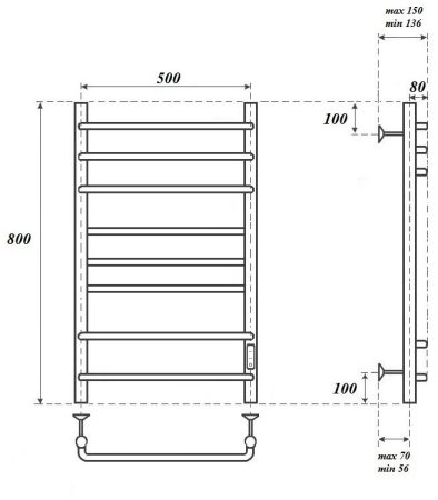 Полотенцесушитель электрический Point Сатурн PN90858W П8 500x800 диммер справа, белый 