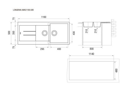 Мойка для кухни каменная Longran Amanda AMG 116х50 Крома 
