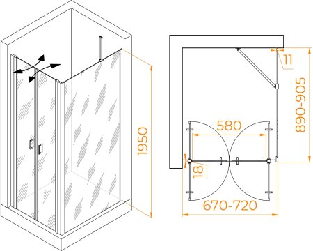 Душевой уголок RGW PA-144B (PA-104B+Z-050-2B+O-204B) 700x900 
