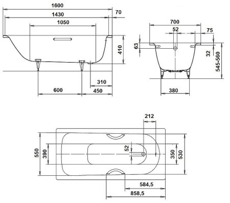Стальная ванна Kaldewei Saniform Plus 362-1 160x70 111700013001 с покрытием Easy-clean 