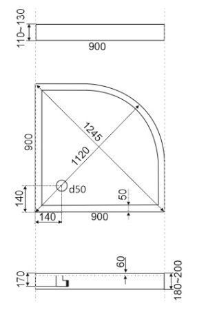 Поддон для душа Bas Pluto 90 