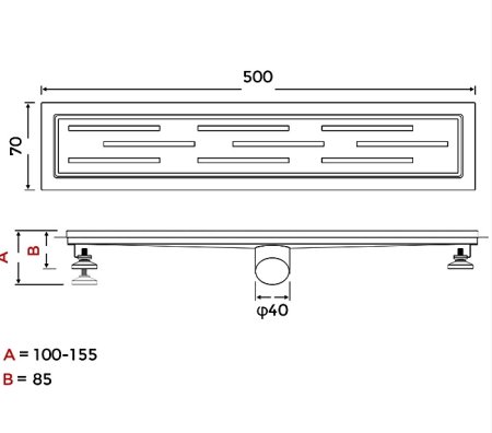 Душевой лоток Gappo G85007-1 нержавеющая сталь 500x70 мм 