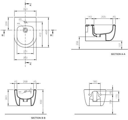 Биде Allen Brau Priority 4.31005.20 подвесное Белое 