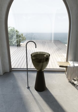 Раковина отдельностоящая прозрачная ABBER Kristall AT2703Black-Vesuvian черный/оливковый 