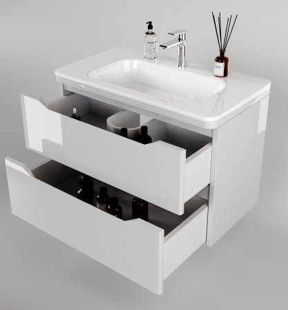 Тумба подвесная "Марелла 80" (2 ящ.) Люкс антискрейтч белый глянец, PLUS 