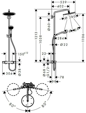 Душевая система Hansgrohe Croma Select S 26890670 с термостатом Черная матовая 