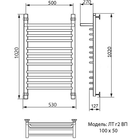 Полотенцесушитель водяной Ника Trapezium ЛТ г2 ВП 100х50 