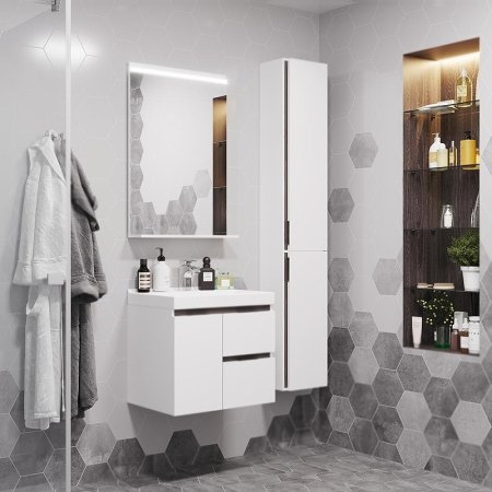 Тумба под раковину Aquaton Рене 56 1A258501NRC80 подвесная Белая Грецкий орех 