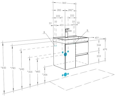 Тумба под раковину Aquaton Рене 56 1A258501NRC80 подвесная Белая Грецкий орех 