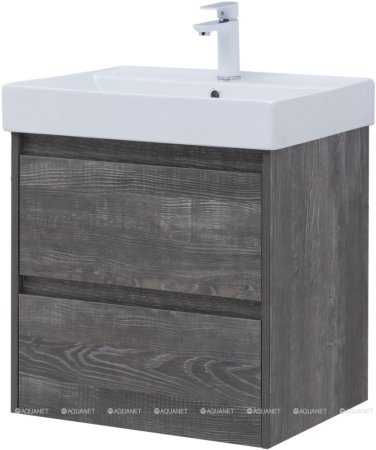 Тумба с раковиной Aquanet Nova Lite 60 дуб серый (2 ящика) 