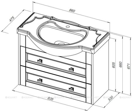 Тумба с раковиной Aquanet Монте 85 белый матовый 