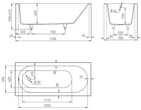 Ванна из искусственного камня Salini Ornella 170х75 102321M Белая матовая 