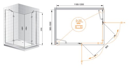 Душевой уголок Cezares Bergamo AH2 120/100 C Cr R 