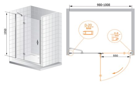 Душевая дверь в нишу Cezares Bergamo B12 100 C Cr L 