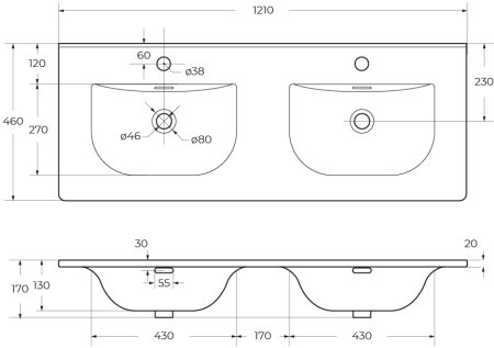 Керамическая раковина с двумя чашами BelBagno BB-8099-120-2 