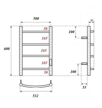 Полотенцесушитель электрический Point Афина PN04856B П4 500x600 диммер справа, черный 