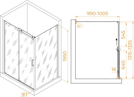 Душевой уголок RGW TO-44 (TO-14 + Z-050-2) 1300x1000 