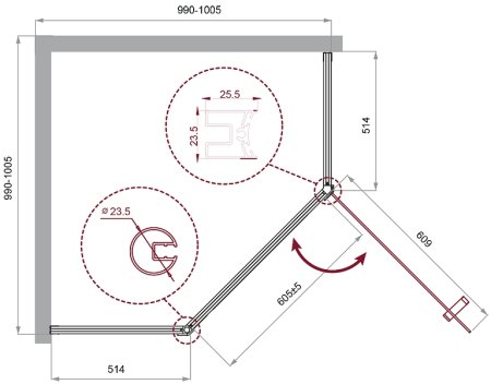 Душевой уголок BelBagno Uno 100х100 UNO-195-P-1-100-C-NERO профиль Черный матовый стекло прозрачное 
