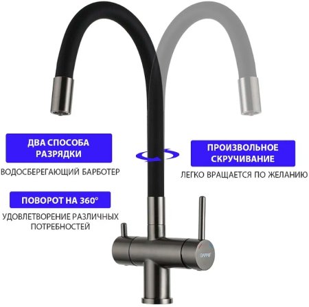 Смеситель для кухни Gappo G4398-39 Оружейная сталь Черный 