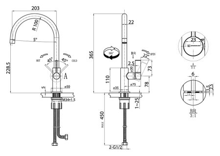 Смеситель для кухонной мойки Omoikiri Wakayama PVD-LG 