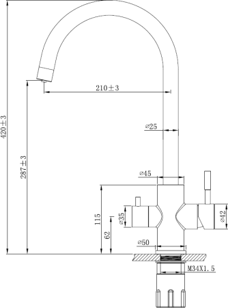 Смеситель кухонный ESKO, с подключением к фильтру (GR 04 B) 