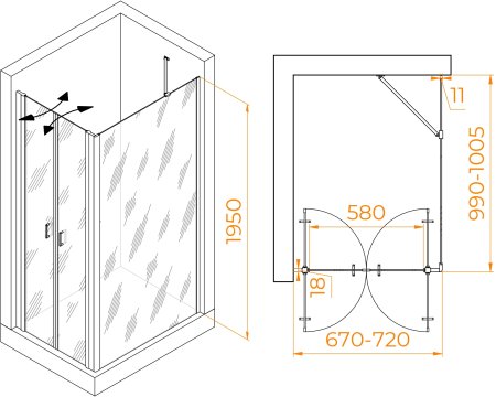 Душевой уголок RGW PA-144B (PA-104B+Z-050-2B+O-204B) 700x1000 