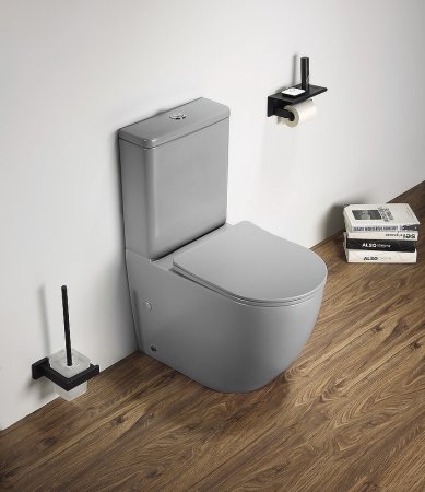 Унитаз компакт CeramaLux 2166XMH Светло-серый матовый с бачком и сиденьем Микролифт 