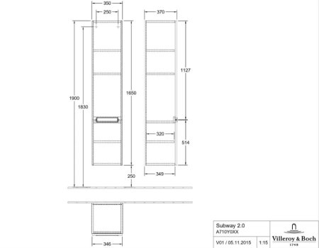 Шкаф-пенал Villeroy & Boch Subway 2.0 A71000FP серый 