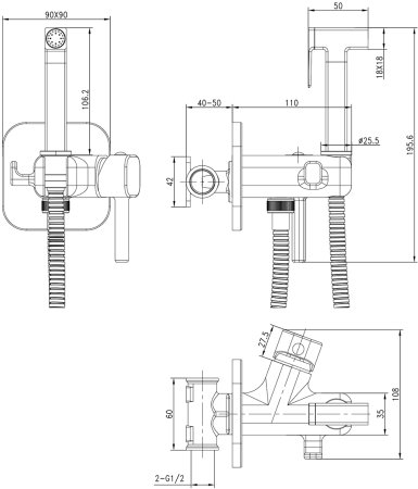 Смеситель Lemark Solo с гигиеническим душем, встраиваемый (LM7173C) 