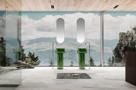 Раковина отдельностоящая прозрачная ABBER Kristall AT2702Emerald-H зеленая 