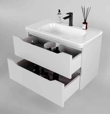 Тумба подвесная "Марелла 80" (2 ящ.) Люкс антискрейтч белый матовый, PLUS 