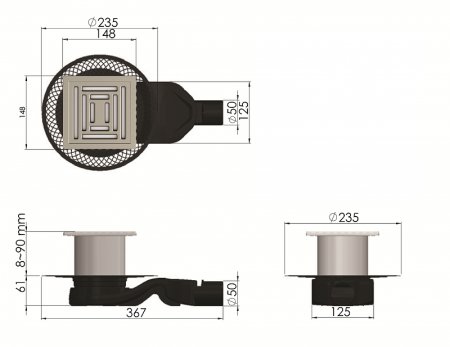 Душевой трап Berges Platz Uno 150x150 090170 с решеткой Хром матовый 