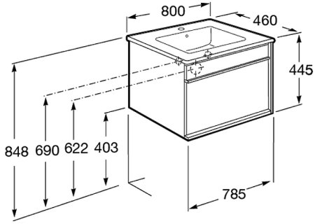 Тумба под раковину Roca Aneto 80 857430806 подвесная Белый глянец Черная матовая 