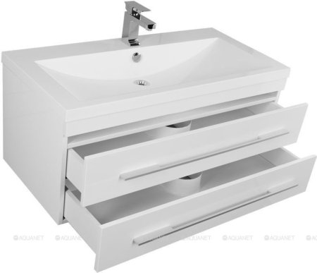 Тумба с раковиной Aquanet Нота 100 белый (подвесная, 2 ящика) 