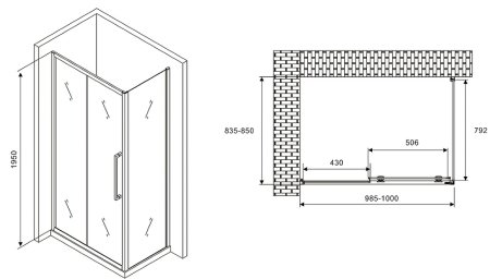 Душевой уголок Abber Schwarzer Diamant 100x85 AG30100H-S85 профиль Хром стекло прозрачное 