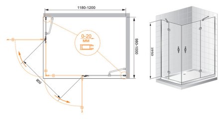 Душевой уголок Cezares Bergamo AH2 120/100 C Cr L 