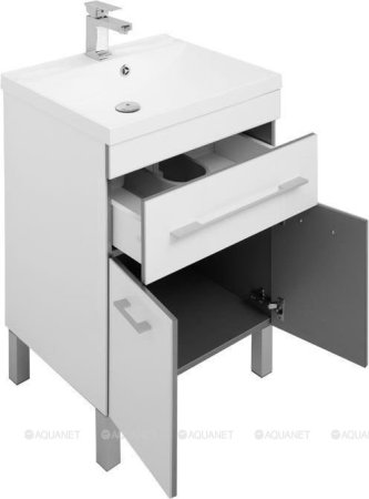 Тумба с раковиной Aquanet Верона NEW 58 белый (напольная 1 ящик 2 дверцы) 