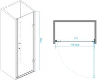 Душевая дверь на петлях, распашная дверь RGW PA-06b 800