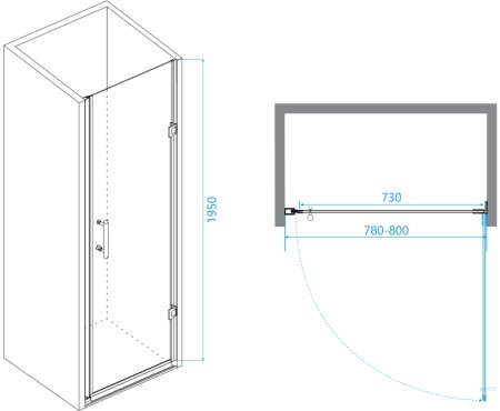 Душевая дверь на петлях, распашная дверь RGW PA-06b 800 