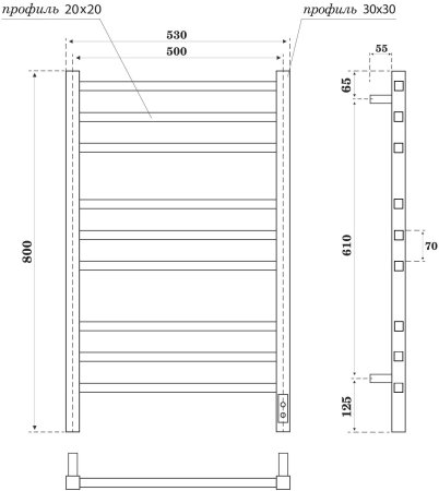 Полотенцесушитель электрический APEXTERMO Atlas AT00185GF 800x500, графит металлик 