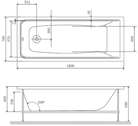 Акриловая ванна AM.PM Gem 150х70 W90A-150-070B-A Черная матовая без гидромассажа 