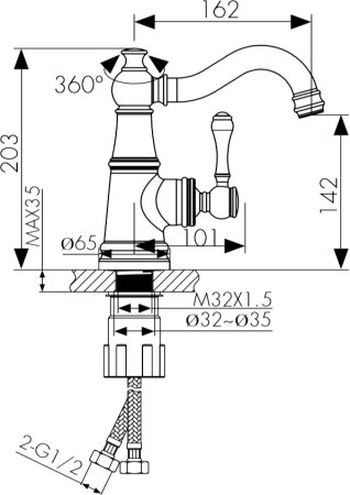 Смеситель для раковины Kaiser Aria 03011-1 Бронза 