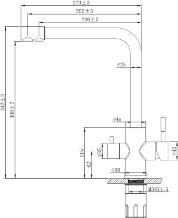 Смеситель кухонный ESKO, с подключением к фильтру (GR 05 B) 