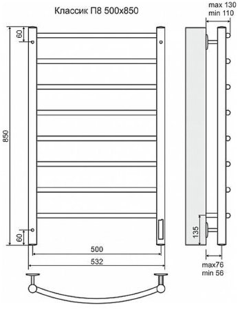 Электрический полотенцесушитель Terminus Классик П8 500x850 4660059580210 Хром 