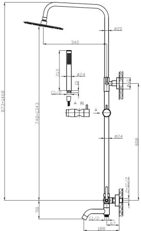 Душевая система со смесителем ESKO Bangkok Black" (ST250BGB)" 