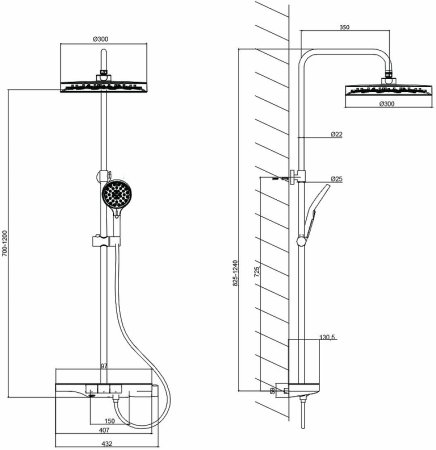 Душевая система Vincea Inspire VSFS-3I12TGM с термостатом Вороненая сталь 
