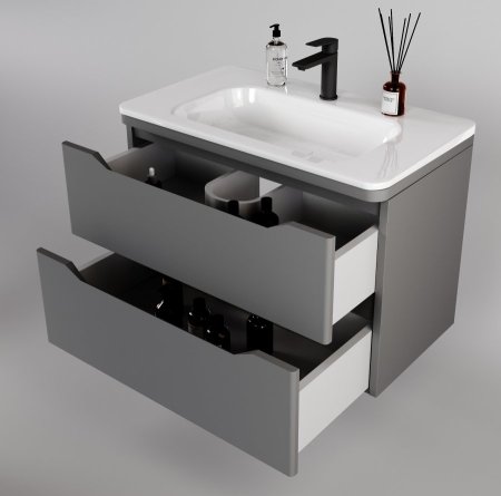 Тумба подвесная "Марелла 80" (2 ящ.) Люкс антискрейтч серый, PLUS 