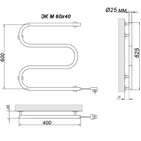 Полотенцесушитель электрический Ника Simple ЭК М-образный 60х40 