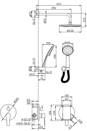 Душевая система ESKO 6in1 SB Черная матовая 