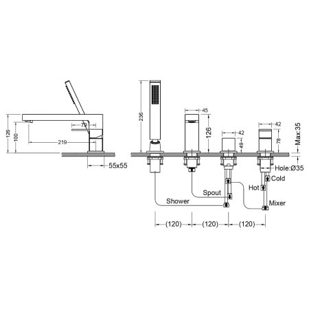 Смеситель Timo Selene 2130/17Y на борт ванны, золото матовое 